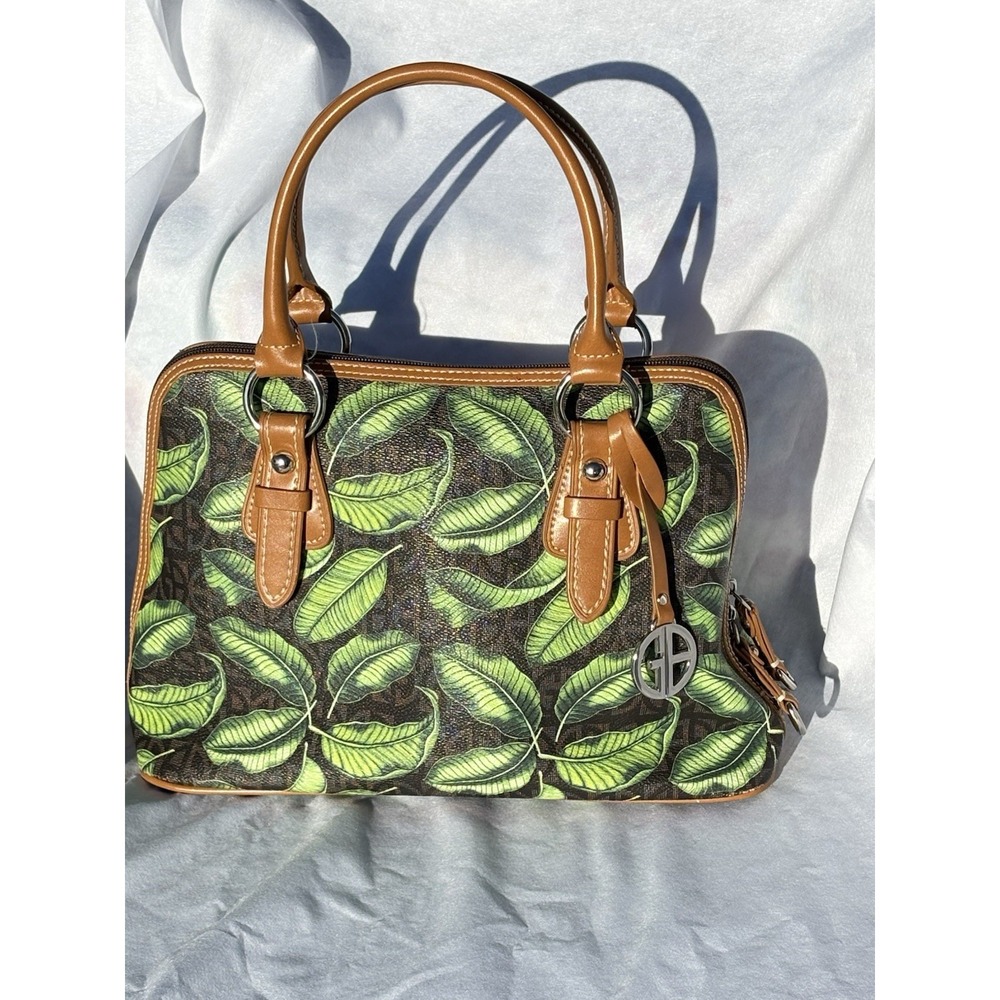 Giani Bernini Signature Leaf Print Dome Satchel Handbag - Green Botanical Floral
